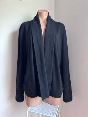Eileen Fisher Black Draped Cardigan Blazer Jacket Sz L Minimalist Luxe